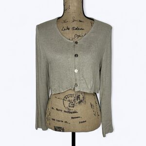 Vtg Sophisticate Cropped Cardigan Sz 11/12 Neutral Flax Canada Minimalist 90s